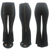 EVE Plus Size Fashion High Waist Slim Solid Color Zipper Flared Pants MAE-2065