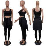 EVE Solid Tanks+Long Sleeve Tops+Pants 3 Piece Sets JH-186