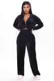 EVE Solid Hooded Zipper Two Piece Pants Set LDS-3250