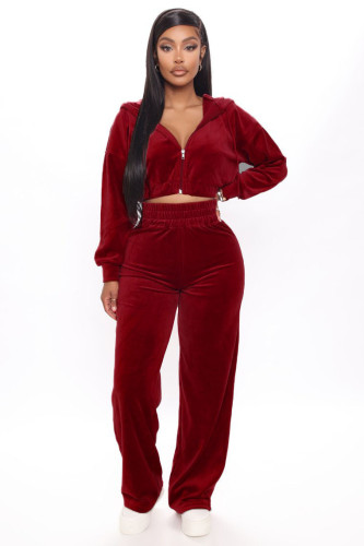 EVE Solid Hooded Zipper Two Piece Pants Set LDS-3250