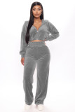 EVE Solid Hooded Zipper Two Piece Pants Set LDS-3250