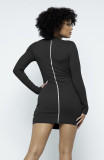 Plus Size Sexy Long Sleeve Zipper Slim Mini Dress OM-1169