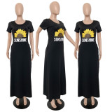 Plus Size 4XL Sunflower Print V Neck Maxi Dress YIM-8126