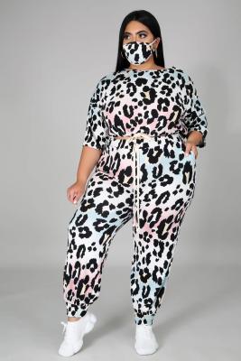 Plus Size 5XL Leopard Half Sleeve 2 Piece Sets Without Mask BMF-039