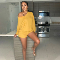 Solid V Neck Sweatshirt And Shorts 2 Piece Suits AWF-5806