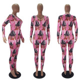 EVE Casual Printed V Neck Long Sleeve Jumpsuits SHD-9443