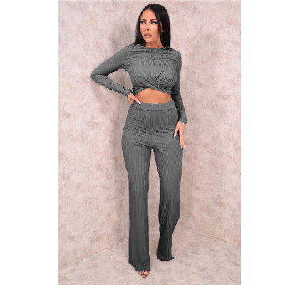 EVE Solid Long Sleeve Two Piece Pants Set SMR-9755