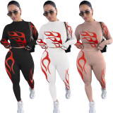 EVE Sexy Print Long Sleeve Tops And Fitness Legging Pant Sports Two Piece Set NYF-8017