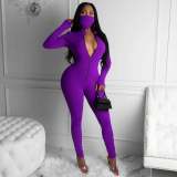EVE Sexy Long Sleeve Zipper Tight Jumpsuits Without Mask SMR-9732