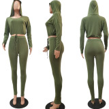 EVE Casual Fashion V-neck Hooded Solid Color Sports Two Piece Set NYF-8016