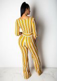 EVE Sexy Striped V Neck Wide Leg Sashes Jumpsuits SMR-9722