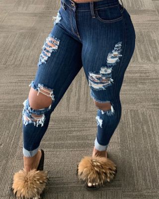 Plus Size 4XL Denim Ripped Hole Skinny Jeans LSD-8775