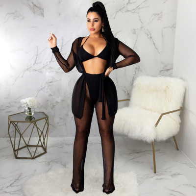 EVE Sexy Mesh See Through Long Cloak And Pants Set SMR-9739