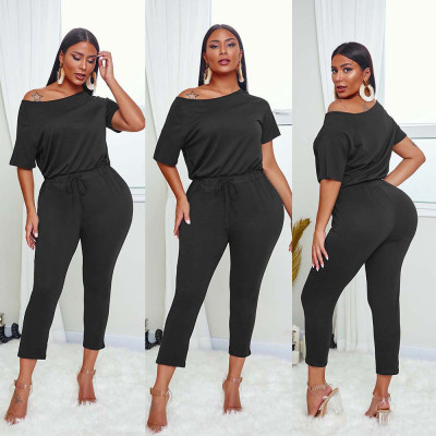 EVE Solid Short Sleeve Casual One Piece Jumpsuits RUF-8123