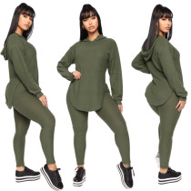 EVE Fashion Casual Solid Color Split Hoodie Sweatshirt Two Piece Set MYP-8942