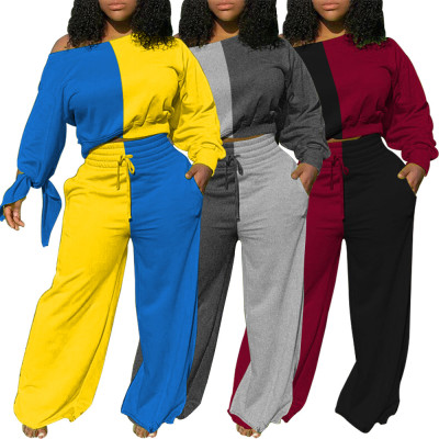 EVE Plus Size Contrast Color Patchwork 2 Piece Sets SMD-MH2046