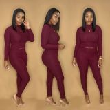 EVE Plus Size Solid Color knitting Long Sleeve Two Piece Pants Set MTY-M6326