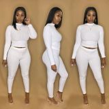 EVE Plus Size Solid Color knitting Long Sleeve Two Piece Pants Set MTY-M6326