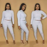 EVE Plus Size Solid Color knitting Long Sleeve Two Piece Pants Set MTY-M6326