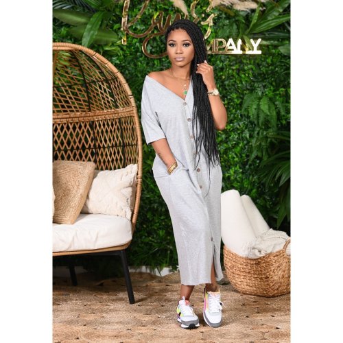 EVE Casual V Neck Short Sleeve Maxi Dress CHY-1255