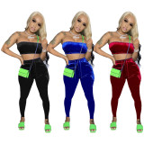 EVE Sexy Fashion Velvet Tube Top And Pants Two Piece Set SHD-9329