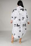 EVE Plus Size 5XL Newspaper Print Irregular Shirt Dress BMF-038