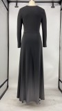 EVE Sexy V Neck High Split Long Sleeve Maxi Dress XMY-9265