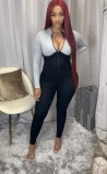 EVE Sexy Skinny Ribbed Zipper Sports Jumpsuit XYF-9059