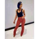 EVE Sexy Plaid High Waist Ruched Stacked Pants YFS-3590