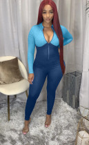 Sexy Skinny Ribbed Zipper Sports Jumpsuit XYF-9059