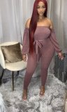 EVE Plus Size Solid Slash Neck Long Sleeve Sashes Jumpsuits YM-9251