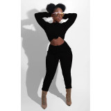 EVE Plus Size Solid Long Sleeve O Neck Two Piece Pants Set YM-9249