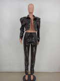 EVE PU Leather Zipper Jacket And Pants Two Piece Sets YD-8293