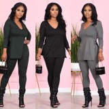 EVE Solid Long Sleeve Casual Two Piece Pants Set MK-3021