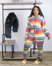 EVE Casual Striped Hooded Two Piece Pants Set HM-6351