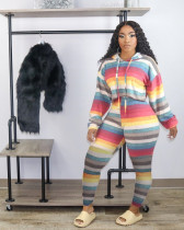 Casual Striped Hooded Two Piece Pants Set HM-6351
