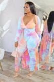 EVE Plus Size Tie Dye Strap Jumpsuits+Long Coat 2 Piece Sets BDF-8026