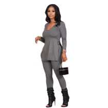 EVE Solid Long Sleeve Casual Two Piece Pants Set MK-3021