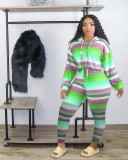 EVE Casual Striped Hooded Two Piece Pants Set HM-6351
