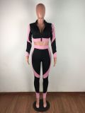 Sexy Rib Zipper Long Sleeve Slim Fitness 2 Piece Sets LA-3231