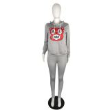EVE Plus Size Simple Fashion Cartoon Print Hooded Two Piece Set QYF-5013