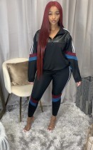 Plus Size Patchwork Sports Long Sleeve Casual Two Piece Set QYF-5015