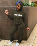 Plus Size 4XL Letter Print Hoodies Stacked Pants 2 Piece Sets WUM-920