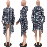 EVE Camo Print Zipper Hooded Irregular Hem Coat XMY-9220