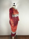EVE Plus Size 5XL Leopard Print Full Sleeve Long Dress OSM2-3307