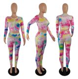 EVE Casual Fashion Tie-dye Zipper Top And Trouser Set XMF-008