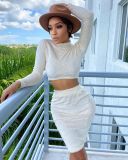 EVE Solid Plush Long Sleeve Crop Top Mini Skirt 2 Piece Sets TR-1081