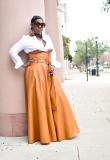 EVE Plus Size PU Leather High Waist Big Swing Belted Maxi Skirt OD-8339
