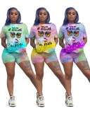 EVE Casual Letter Print T-shirt Shorts Two Piece Sets SXF-0532