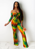 Sexy Print Off Shoudler Lace Up Jumpsuit SXF-0417